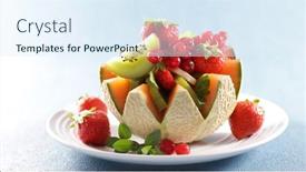  Presentation with kiwi - Amazing slide deck having fresh-fruits-salad-with-melon backdrop and a sky blue colored foreground