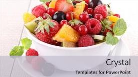  Presentation with salad - Cool new presentation design with fresh fruits salad backdrop and a light gray colored foreground