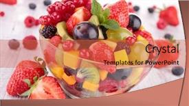  Presentation with fresh fruits salad on white - PPT theme with fresh fruits salad background and a red colored foreground