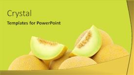  Presentation with cut - Audience pleasing PPT theme consisting of fresh-galia-melons backdrop and a yellow colored foreground