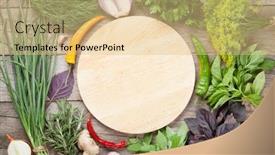  Presentation with herbs - PPT theme having fresh garden herbs and spices on wooden table view with copy space background and a lemonade colored foreground