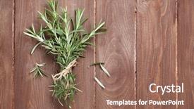 Presentation with garden - PPT theme with fresh garden rosemary on wooden background and a coral colored foreground