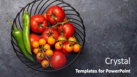  Presentation with italian cuisine - PPT theme with fresh-garden-vegetables-in-basket background and a dark gray colored foreground
