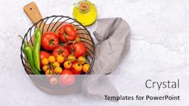  Presentation with italian cuisine - PPT theme enhanced with fresh-garden-vegetables-in-basket background and a sky blue colored foreground