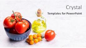  Presentation with italian cuisine - Presentation theme consisting of fresh-garden-vegetables-tomatoes background and a sky blue colored foreground