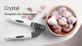 Presentation with garlic - Audience pleasing theme consisting of fresh garlic and crusher backdrop and a light gray colored foreground