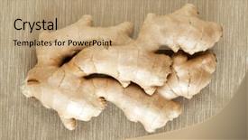  Presentation with root - Amazing PPT layouts having fresh ginger root cloesup backdrop and a coral colored foreground
