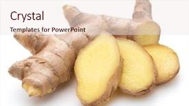  Presentation with ginger - PPT layouts consisting of fresh ginger root or rhizome background and a sky blue colored foreground