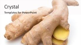  Presentation with root - Slide deck with fresh ginger root or rhizome background and a sky blue colored foreground