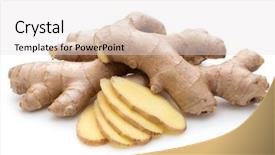  Presentation with root - Slide set with fresh ginger root or rhizome background and a sky blue colored foreground