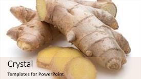  Presentation with root - PPT theme having fresh ginger root or rhizome background and a coral colored foreground