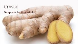  Presentation with root - PPT theme enhanced with fresh ginger root or rhizome background and a sky blue colored foreground