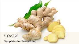  Presentation with ginger - Presentation theme enhanced with fresh ginger with leaves isolated background and a blonde colored foreground