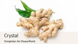  Presentation with fresh ginger root on white - Amazing PPT theme having fresh ginger with leaves isolated backdrop and a lemonade colored foreground