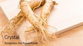 Presentation with ginseng - Beautiful PPT layouts featuring fresh ginseng over wooden texture backdrop and a coral colored foreground