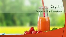  Presentation with healthy juice - Audience pleasing PPT layouts consisting of fresh glass of juice with strawberries placed on wooden planks blur garden on background concept of healthy drinking antioxidants and summer cocktails backdrop and a mint green colored foreground