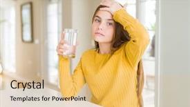  Presentation with kid water glass - Beautiful presentation design featuring fresh glass of water stress backdrop and a yellow colored foreground