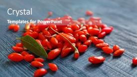 Presentation with goji - Cool new PPT theme with fresh-goji-berries-on-wooden backdrop and a seafoam green colored foreground