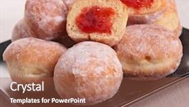  Presentation with donuts - Audience pleasing PPT theme consisting of fresh gourmet donuts backdrop and a red colored foreground