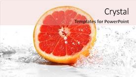  Presentation with fresh water - Audience pleasing PPT theme consisting of fresh grapefruit in splashing water isolated on white backdrop and a coral colored foreground