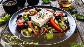  Presentation with feta cheese - Theme consisting of fresh-greek-salad-feta-cheese background and a tawny brown colored foreground