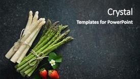  Presentation with fresh lettuce strawberries blueberries mushroom - Presentation design consisting of fresh green and white asparagus background and a dark gray colored foreground