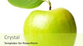  Presentation with green apple - Amazing PPT theme having fresh-green-apple-with-leaf backdrop and a yellow colored foreground