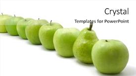  Presentation with fresh water splash green apple isolated white - Audience pleasing theme consisting of fresh green apples and pear backdrop and a  colored foreground