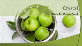  Presentation with green apples - PPT theme enhanced with fresh-green-apples-in-colander background and a yellow colored foreground