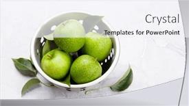  Presentation with green apples - Theme consisting of fresh-green-apples-in-colander background and a sky blue colored foreground