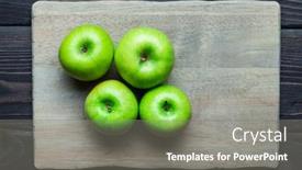  Presentation with vintage food - Theme having fresh green apples on vintage wooden background detox diet or healthy food concept background and a gray colored foreground
