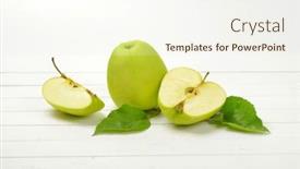  Presentation with green apples - Beautiful slides featuring fresh green apples - one whole half and quarter backdrop and a cream colored foreground