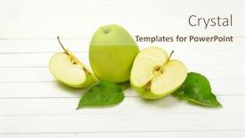  Presentation with quarter - PPT theme with fresh green apples - one whole apple half and quarter background and a cream colored foreground