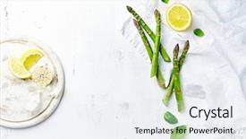  Presentation with garlic - Colorful presentation theme enhanced with fresh green asparagus lemon backdrop and a white colored foreground