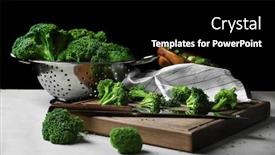  Presentation with fresh green broccoli - Slide deck enhanced with fresh green broccoli and colander on table background and a black colored foreground