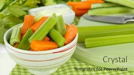  Presentation with celery - Amazing PPT theme having fresh-green-celery-with-vegetables backdrop and a yellow colored foreground