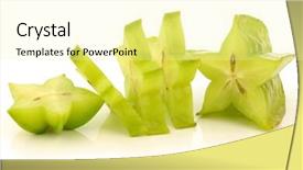  Presentation with cut - Slide deck with fresh green cut starfruit on a white background background and a blonde colored foreground