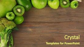  Presentation with green fresh food - Beautiful PPT theme featuring fresh green food on wooden backdrop and a tawny brown colored foreground