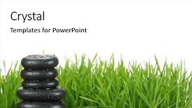  Presentation with zen stone - Presentation enhanced with fresh green grass and zen stone isolated on white background and a white colored foreground