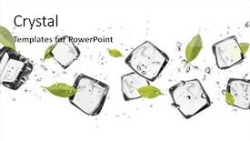  Presentation with ice - Colorful PPT theme enhanced with fresh green leaf clear blue water - ice cubes on white background backdrop and a white colored foreground