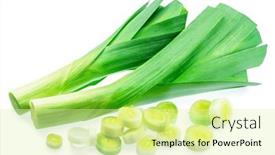  Presentation with white green - Slides having fresh-green-leek-stems background and a blonde colored foreground