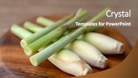  Presentation with green and wood - Cool new PPT layouts with fresh green lemongrass on wooden backdrop and a violet colored foreground