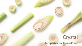  Presentation with white green - PPT theme with fresh green lemongrass slices isolated background and a cream colored foreground