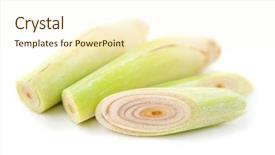 Presentation with lemongrass herb plant fresh leaves - Slides with fresh green lemongrass slices isolated background and a cream colored foreground