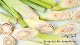  Presentation with helva fresh sliced halva - Amazing PPT theme having fresh green lemongrass slices isolated backdrop and a  colored foreground