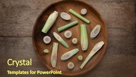  Presentation with green plate - PPT layouts having fresh green lemongrass slices background and a tawny brown colored foreground