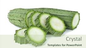  Presentation with white green - PPT theme featuring fresh-green-luffa-acutangula background and a mint green colored foreground