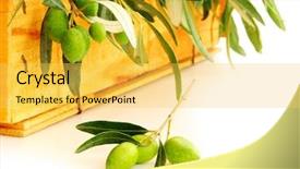  Presentation with olive green - Amazing theme having fresh green olives isolated backdrop and a yellow colored foreground