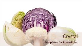  Presentation with cauliflower - Presentation design consisting of fresh green red cauliflower and chinese cabbage vegetables on white background background and a lemonade colored foreground