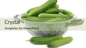  Presentation with enamel - Colorful PPT layouts enhanced with fresh green snack cucumbers in an enamel colander on a white background backdrop and a mint green colored foreground